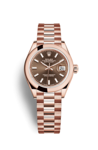 Rolex 279165-0007 : Lady-Datejust 28 Everose Domed / President / Chocolate