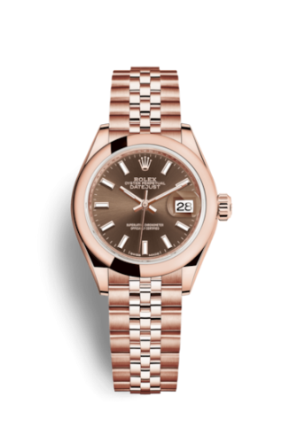 Rolex 279165-0008 : Lady-Datejust 28 Everose Domed / Jubilee / Chocolate