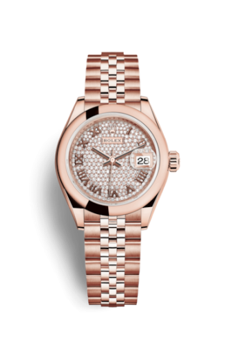 Rolex 279165-0024 : Lady-Datejust 28 Everose Domed / Jubilee /  Paved Roman