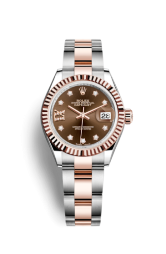 Rolex 279171-0004 : Lady-Datejust 28 Rolesor Rose Fluted / Oyster / Chocolate Diamond