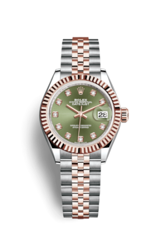Rolex 279171-0007 : Lady-Datejust 28 Rolesor Rose Fluted / Jubilee / Olive Diamonds
