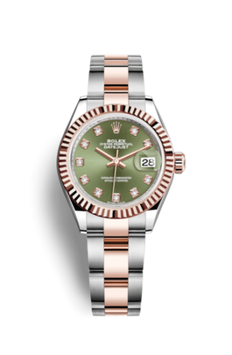 Rolex 279171-0008 : Lady-Datejust 28 Rolesor Rose Fluted / Oyster / Olive Diamonds