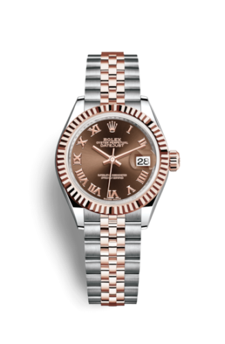 Rolex 279171-0009 : Lady-Datejust 28 Rolesor Rose Fluted / Jubilee / Chocolate Roman