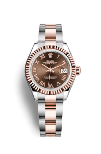 Rolex 279171-0010 : Lady-Datejust 28 Rolesor Rose Fluted / Oyster / Chocolate Roman