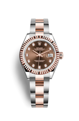 Rolex 279171-0012 : Lady-Datejust 28 Rolesor Rose Fluted / Oyster / Chocolate Diamond