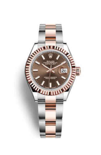 Rolex 279171-0018 : Lady-Datejust 28 Rolesor Rose Fluted / Oyster / Chocolate