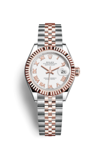 Rolex 279171-0021 : Lady-Datejust 28 Rolesor Rose Fluted / Jubilee / White Roman