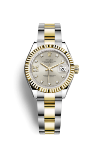 Rolex 279173-0004 : Lady-Datejust 28 Rolesor Yellow Fluted / Oyster / Silver Diamond