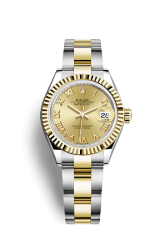 Rolex 279173-0010 : Lady-Datejust 28 Rolesor Yellow Fluted / Oyster / Champagne Roman