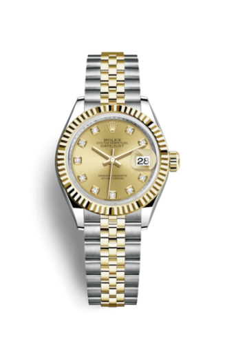 Rolex 279173-0011 : Lady-Datejust 28 Rolesor Yellow Fluted / Jubilee / Champagne Diamond