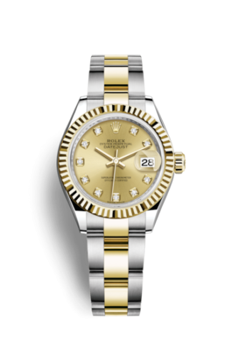 Rolex 279173-0012 : Lady-Datejust 28 Rolesor Yellow Fluted / Oyster / Champagne Diamond