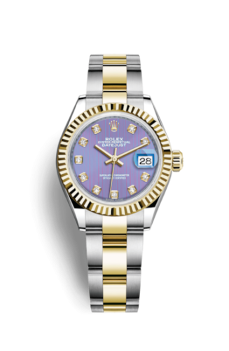 Rolex 279173-0018 : Lady-Datejust 28 Rolesor Yellow Fluted / Oyster / Lavender Diamond