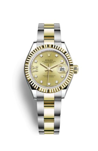 Rolex 279173-0022 : Lady-Datejust 28 Rolesor Yellow Fluted / Oyster / Champagne Diamond
