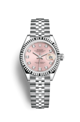 Rolex 279174-0003 : Lady-Datejust 28 Stainless Steel Fluted / Pink - Diamond / Jubilee