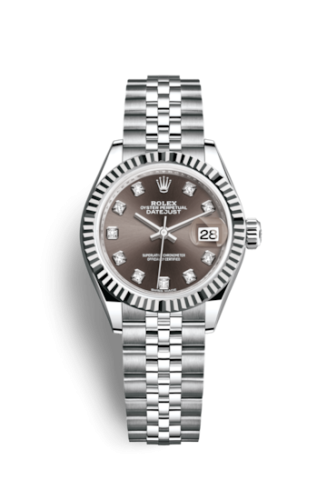 Rolex 279174-0015 : Lady-Datejust 28 Stainless Steel Fluted / Grey - Diamond / Jubilee