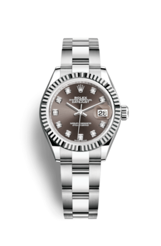 Rolex 279174-0016 : Lady-Datejust 28 Stainless Steel Fluted / Grey - Diamond / Oyster
