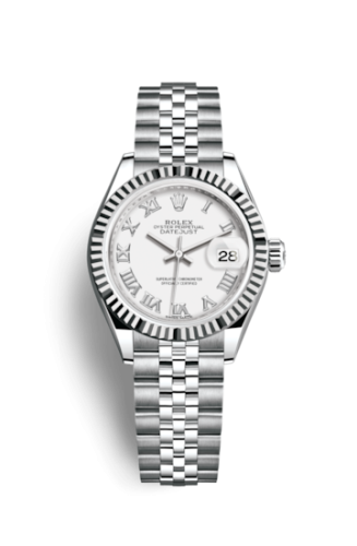 Rolex 279174-0019 : Lady-Datejust 28 Stainless Steel Fluted / White - Roman / Jubilee