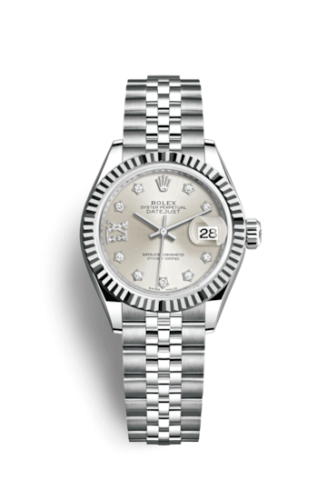 Rolex 279174-0021 : Lady-Datejust 28 Stainless Steel Fluted / Silver - Diamond / Jubilee