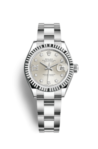 Rolex 279174-0022 : Lady-Datejust 28 Stainless Steel Fluted / Silver - Diamond / Oyster
