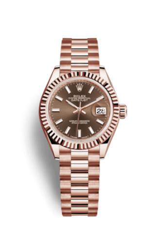Rolex 279175-0007 : Lady-Datejust 28 Everose Fluted / President / Chocolate