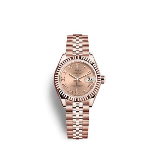 Rolex 279175-0028 : Lady-Datejust 28 Rose Gold / Fluted / Rose - Roman / Jubilee