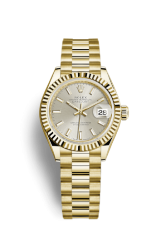Rolex 279178-0005 : Lady-Datejust 28 Yellow Gold Fluted / President / Silver