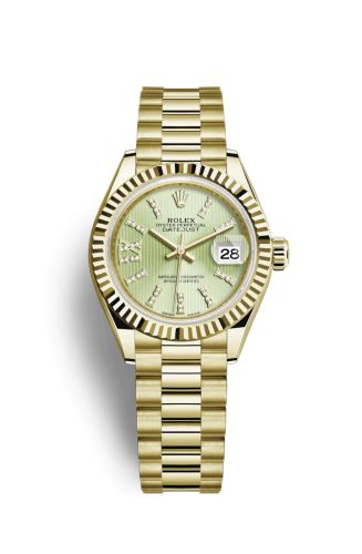 Rolex 279178-0007 : Lady-Datejust 28 Yellow Gold Fluted / President / Champagne Diamond