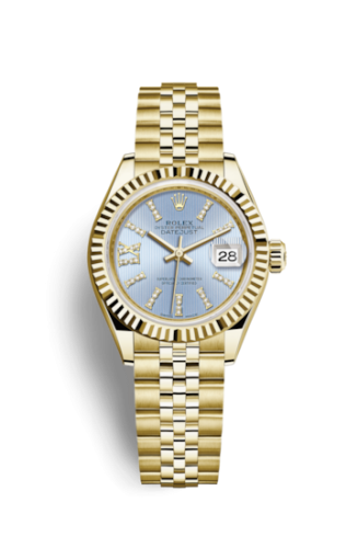 Rolex 279178-0010 : Lady-Datejust 28 Yellow Gold Fluted / Jubilee / Cornflower Diamond