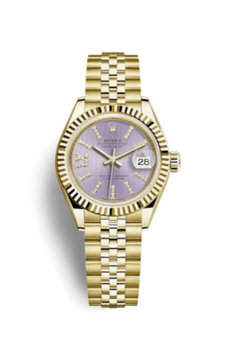 Rolex 279178-0012 : Lady-Datejust 28 Yellow Gold Fluted / Jubilee / Lilac Diamond