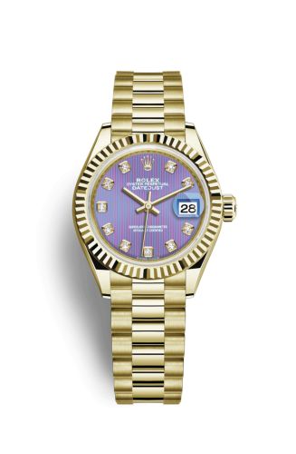 Rolex 279178-0018 : Lady-Datejust 28 Yellow Gold Fluted / President / Lavender Diamond