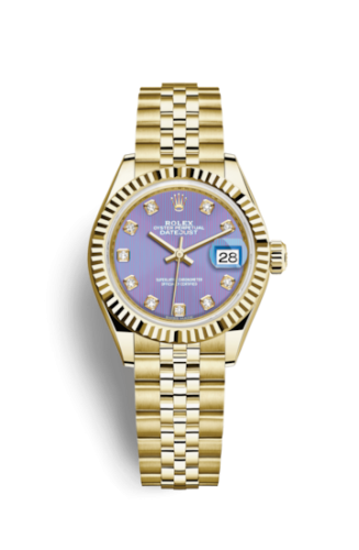 Rolex 279178-0019 : Lady-Datejust 28 Yellow Gold Fluted / Jubilee / Lavender Diamond