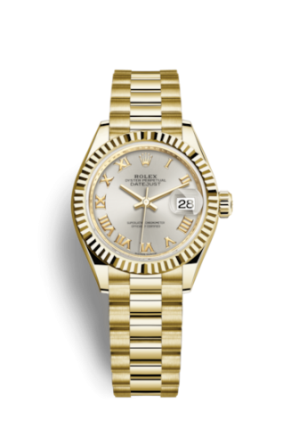 Rolex 279178-0020 : Lady-Datejust 28 Yellow Gold Fluted / President / Silver Roman