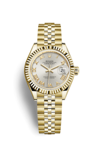 Rolex 279178-0021 : Lady-Datejust 28 Yellow Gold Fluted / Jubilee / Silver Roman