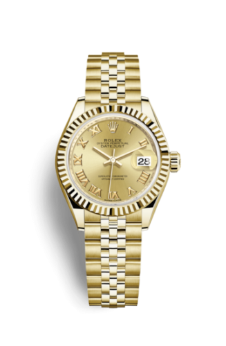 Rolex 279178-0023 : Lady-Datejust 28 Yellow Gold Fluted / Jubilee / Champagne Roman