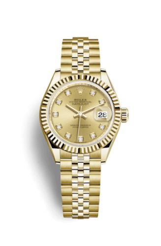 Rolex 279178-0024 : Lady-Datejust 28 Yellow Gold Fluted / Jubilee / Champagne Diamond