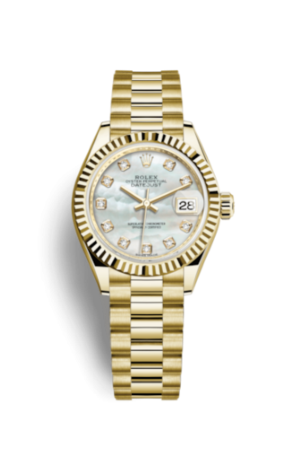 Rolex 279178-0025 : Lady-Datejust 28 Yellow Gold Fluted / President / MOP