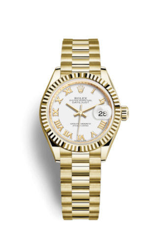 Rolex 279178-0029 : Lady-Datejust 28 Yellow Gold Fluted / President / White Roman