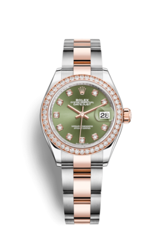 Rolex 279381rbr-0008 : Lady-Datejust 28 Rolesor Rose Diamond / Oyster / Olive Diamond