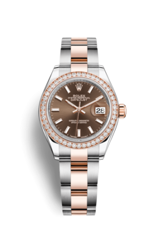 Rolex 279381rbr-0018 : Lady-Datejust 28 Rolesor Rose Diamond / Oyster / Chocolate