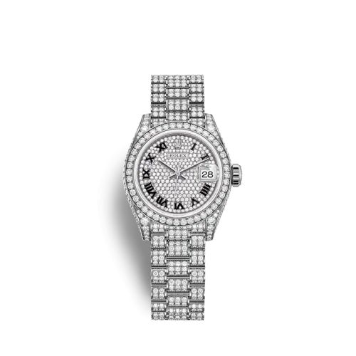 Rolex 279459RBR-0001 : Lady-Datejust 28 White Gold / Diamond / Paved - Roman / President