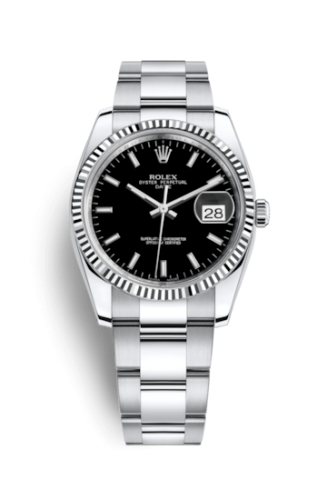 Rolex 115234-0002 : Oyster Perpetual Date 34 Stainless Steel Fluted / Oyster / Black