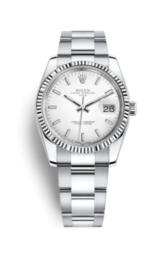 Rolex 115234-0003 : Oyster Perpetual Date 34 Stainless Steel Fluted / Oyster / White