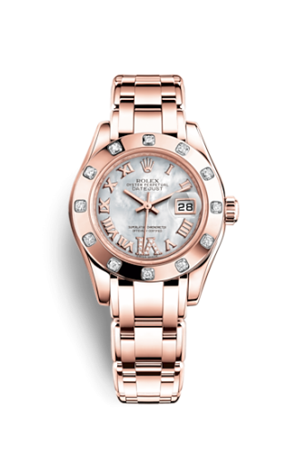 Rolex 80315-0014 : Datejust Pearlmaster 29 Everose 12 Diamond Mother of Pearl Roman
