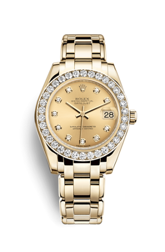 Rolex 81298-0005 : Datejust Pearlmaster 34 Yellow Gold Diamond Champagne Diamonds