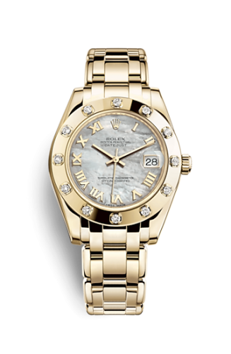 Rolex 81318-0005 : Datejust Pearlmaster 34 Yellow Gold 12 Diamond Mother of Pearl Roman