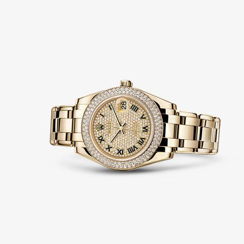 Rolex 81338-0038 : Datejust Pearlmaster 34 Yellow Gold Double Diamond Paved Roman