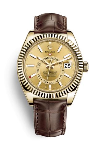 Rolex 326138-0006 : Sky-Dweller Yellow Gold / Champagne / Alligator