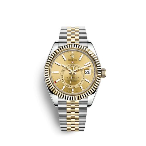 Rolex 326933-0004 : Sky-Dweller Stainless Steel / Yellow Gold / Champagne / Jubilee