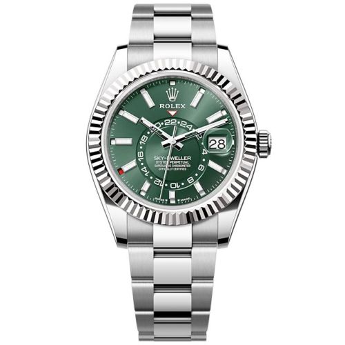 Rolex 336934-0001 : Sky-Dweller Stainless Steel - White Gold / Green / Oyster