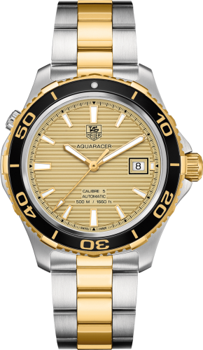 TAG Heuer WAK2121.BB0835 : Aquaracer 500M Calibre 5 41 Stainless Steel / Yellow Gold / Champagne / Bracelet